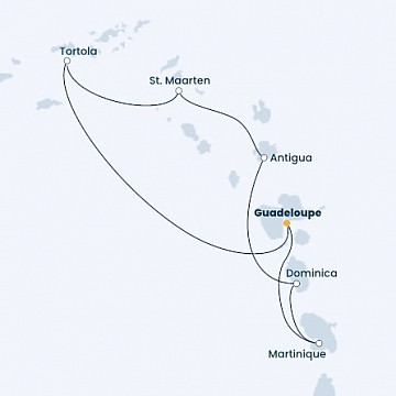 Guadeloupe, Britské Panenské ostrovy, Svatý Martin, Antigua a Barbuda, Dominika, Martinik z Pointe-ŕ-Pitre na lodi Costa Fascinosa