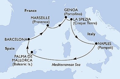 Španielsko, Francúzsko, Taliansko z Barcelony na lodi MSC Fantasia