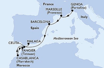 Taliansko, Francúzsko, Španielsko, Maroko z Janova na lodi MSC Lirica, plavba s bonusom