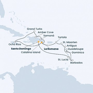 Dominikánska republika, Svätá Lucia, Barbados, Guadeloupe, Jamajka, Veľká Británia zo Santa Dominga na lodi Costa Pacifica