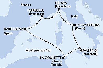 Taliansko, Francúzsko, Španielsko, Tunisko z Janova na lodi MSC Grandiosa, plavba s bonusom