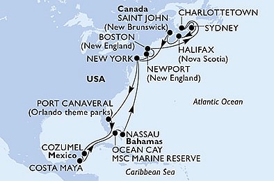 USA - Východné pobrežie, Kanada, USA, Mexiko, Bahamy z New Yorku na lodi MSC Meraviglia