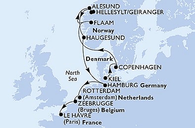 Nemecko, Dánsko, Nórsko, Holandsko, Belgicko, Francúzsko z Kielu na lodi MSC Euribia, plavba s bonusom