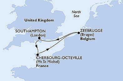 Veľká Británia, Francúzsko, Belgicko zo Southamptonu na lodi MSC Virtuosa