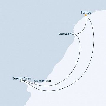 Brazília, Uruguaj, Argentína zo Santosu na lodi Costa Favolosa