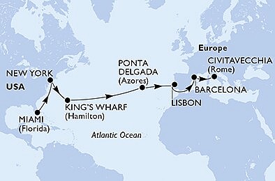 USA, USA - Východné pobrežie, Bermudy, Portugalsko, Španielsko, Taliansko z Miami na lodi MSC Divina