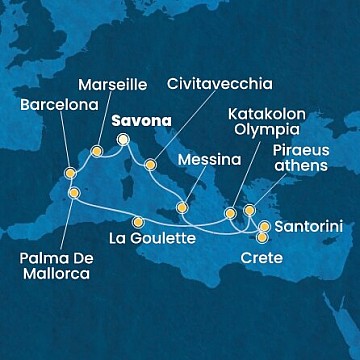 Taliansko, Grécko, Tunisko, Španielsko, Francúzsko ze Savony na lodi Costa Favolosa