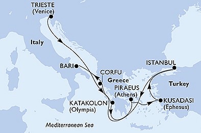Taliansko, Grécko, Turecko z Trieste na lodi MSC Splendida, plavba s bonusom