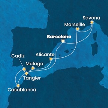 Španielsko, Maroko, Francúzsko, Taliansko z Barcelony na lodi Costa Diadema
