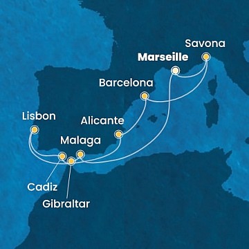 Francúzsko, Taliansko, Španielsko, Portugalsko, Gibraltár z Marseille na lodi Costa Diadema