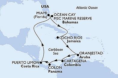 USA, Jamajka, Aruba, Kolumbia, Panama, Kostarika, Bahamy z Miami na lodi MSC Divina