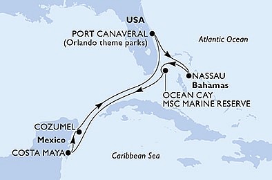 USA, Bahamy, Mexiko z Port Canaveralu na lodi MSC Seashore, plavba s bonusom