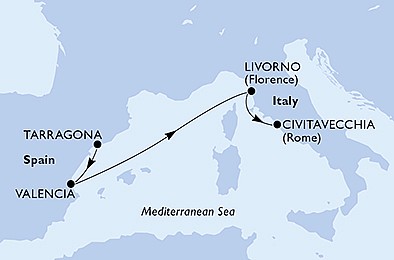 Tarragona, Španielsko, Taliansko z Tarragony na lodi MSC Orchestra