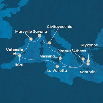 Španielsko, Francúzsko, Taliansko, Grécko, Malta z Valencie na lodi Costa Serena