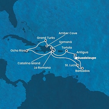 Guadeloupe, Antigua a Barbuda, Britské Panenské ostrovy, ... z Pointe-a-Pitre na lodi Costa Fascinosa