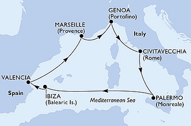 Španielsko, Francúzsko, Taliansko z Valencie na lodi MSC Seaside