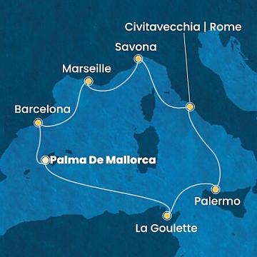 Španielsko, Tunisko, Taliansko, Francúzsko z Palmy de Mallorca na lodi Costa Toscana