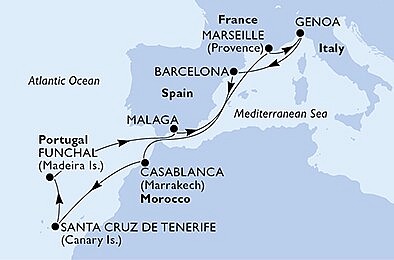 Španielsko, Maroko, Portugalsko, Francúzsko, Taliansko z Barcelony na lodi MSC Poesia, plavba s bonusom