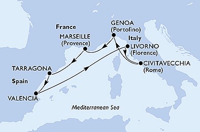 Španielsko, Taliansko, Francúzsko z Tarragony na lodi MSC Fantasia
