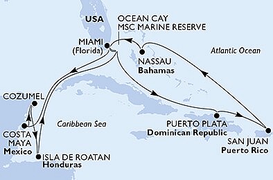 USA, Mexiko, Honduras, Bahamy, Dominikánska republika z Miami na lodi MSC Seaside, plavba s bonusom