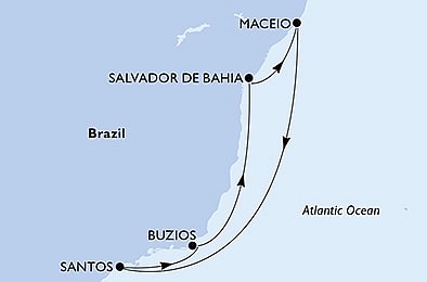 Brazília z Maceia na lodi MSC Grandiosa