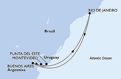Brazília, Argentína, Uruguaj z Rio de Janeira na lodi MSC Seaview
