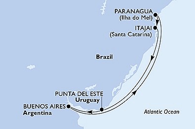 Brazília, Uruguaj, Argentína na lodi MSC Lirica