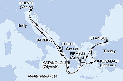 Turecko, Grécko, Taliansko z Istanbulu na lodi MSC Splendida, plavba s bonusom