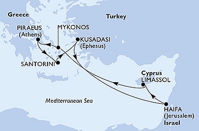 Turecko, Izrael, Cyprus, Grécko z Kusadasi na lodi MSC Musica, plavba s bonusom