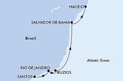 Brazília zo Santosu na lodi MSC Virtuosa