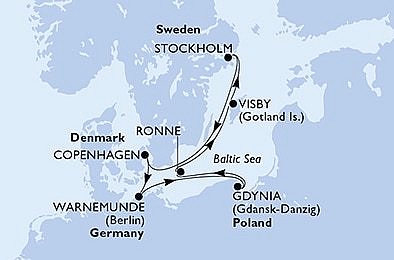 Nemecko, Poľsko, Dánsko, Švédsko z Warnemünde na lodi MSC Poesia