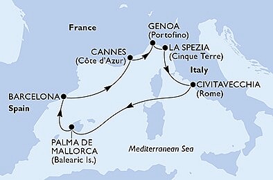 Španielsko, Francúzsko, Taliansko z Palmy de Mallorca na lodi MSC Seaview, plavba s bonusom