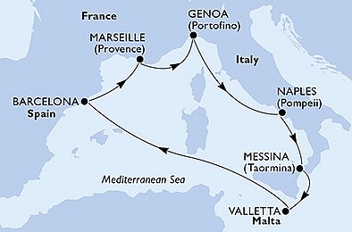 Taliansko, Malta, Španielsko, Francúzsko z Janova na lodi MSC World Europa