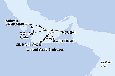 Spojené arabské emiráty, Katar, Bahrajn z Dubaja na lodi MSC Euribia
