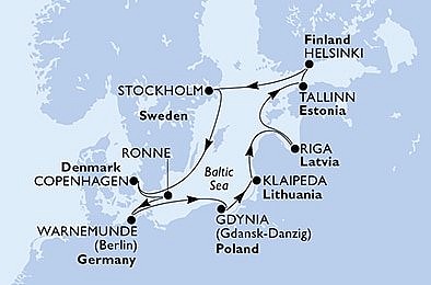 Nemecko, Poľsko, Litva, Lotyšsko, Estónsko, Fínsko, Švédsko, Dánsko z Warnemünde na lodi MSC Poesia, plavba s bonusom