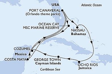 USA, Bahamy, Jamajka, Kajmanské ostrovy, Mexiko z Port Canaveralu na lodi MSC Seashore, plavba s bonusom