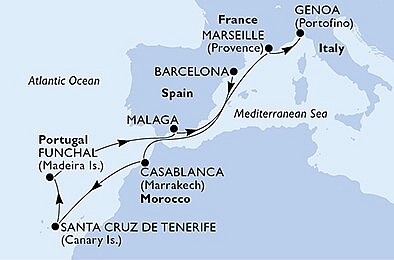 Španielsko, Maroko, Portugalsko, Francúzsko, Taliansko z Barcelony na lodi MSC Poesia, plavba s bonusom
