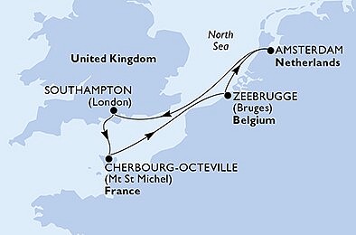 Veľká Británia, Francúzsko, Belgicko, Holandsko zo Southamptonu na lodi MSC Virtuosa
