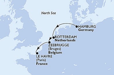 Nemecko, Holandsko, Belgicko, Francúzsko z Hamburgu na lodi MSC Preziosa