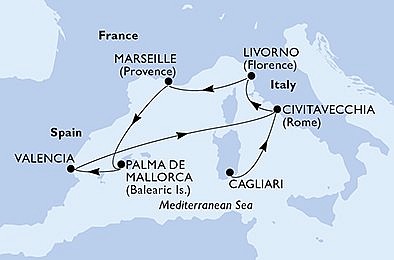 Taliansko, Francúzsko, Španielsko z Cagliari na lodi MSC Orchestra, plavba s bonusom