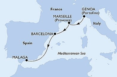 Taliansko, Francúzsko, Španielsko z Janova na lodi MSC Grandiosa