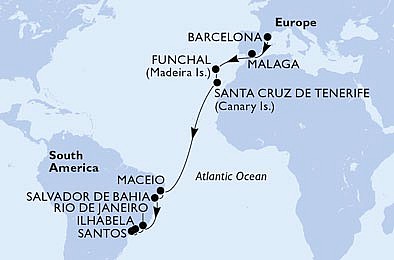 Španielsko, Portugalsko, Brazília z Barcelony na lodi MSC Grandiosa, plavba s bonusom