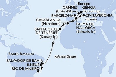 Španielsko, Francúzsko, Taliansko, Maroko, Brazília z Barcelony na lodi MSC Seaview, plavba s bonusom