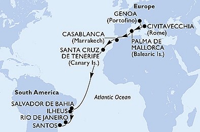 Taliansko, Španielsko, Maroko, Brazília z Janova na lodi MSC Seaview, plavba s bonusom