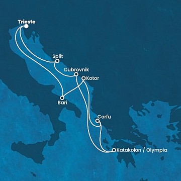 Taliansko, Čierna Hora, Grécko, Chorvátsko z Trieste na lodi Costa Deliziosa