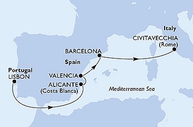 Portugalsko, Španielsko, Taliansko z Lisabonu na lodi MSC Magnifica, plavba s bonusom