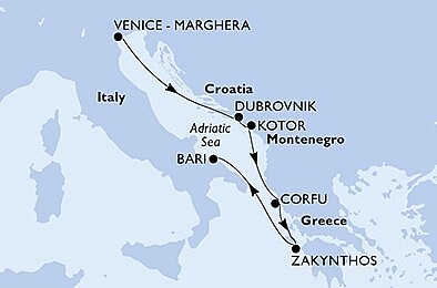 Taliansko, Chorvátsko, Čierna Hora, Grécko z Benátok na lodi MSC Armonia