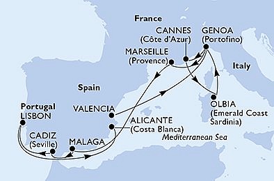 Španielsko, Taliansko, Francúzsko, Portugalsko z Valencie na lodi MSC Orchestra, plavba s bonusom