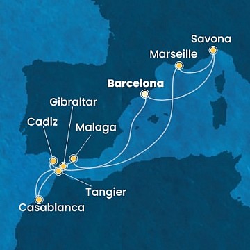 Španielsko, Gibraltár, Maroko, Francúzsko, Taliansko z Barcelony na lodi Costa Fascinosa