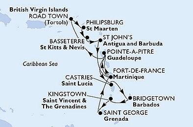 Martinik, Guadeloupe, Svätá Lucia, Barbados, Antigua a Barbuda z Fort de France, Martinik na lodi MSC Virtuosa